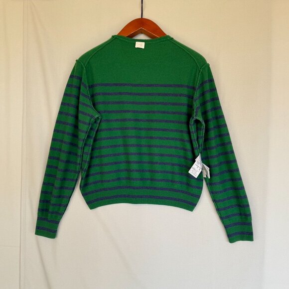 C.T. Plage 100% Cashmere Kelly Green Navy Blue Strip Crew Neck Sweater Size S - Picture 7 of 12